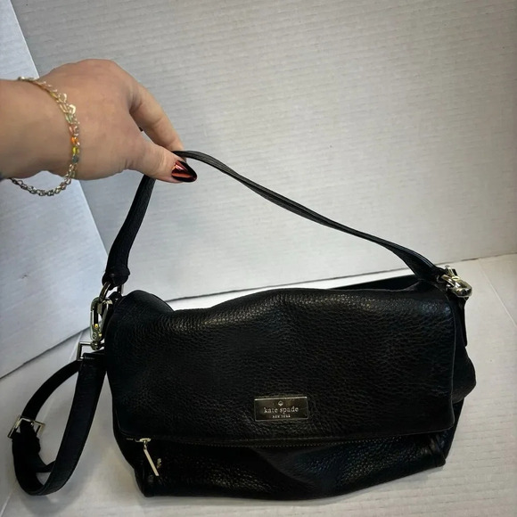 Kate Spade New York Polly Black Leather Convertible Crossbody Bag - Picture 2 of 7